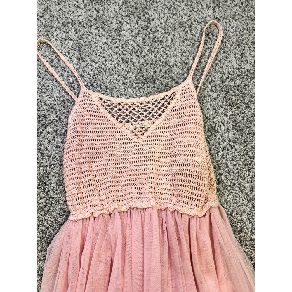 MiLady Italy Pink Crochet Tulle Maxi Dress Spaghetti Strap Fairycore Boho 48in - Picture 5 of 13
